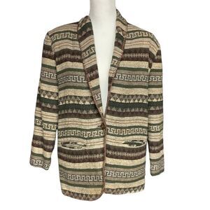 Vintage First Option Women's One Button Blazer Jacket Tan‎ Brown Western Aztec M